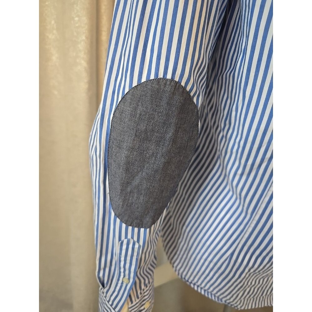 Zara Man Shirt Men Elbow Patches Button Dress Blue Slim Fit Pineapple Logo M L - Picture 4 of 8